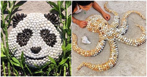 Land art z mušlí na pláži