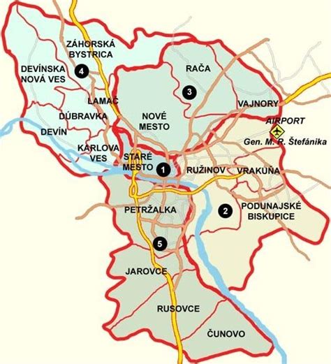 Mapa Bratislavy so školskými obvodmi