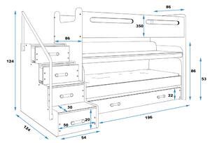 Schematické znázornenie poschodovej postele s prístelkou