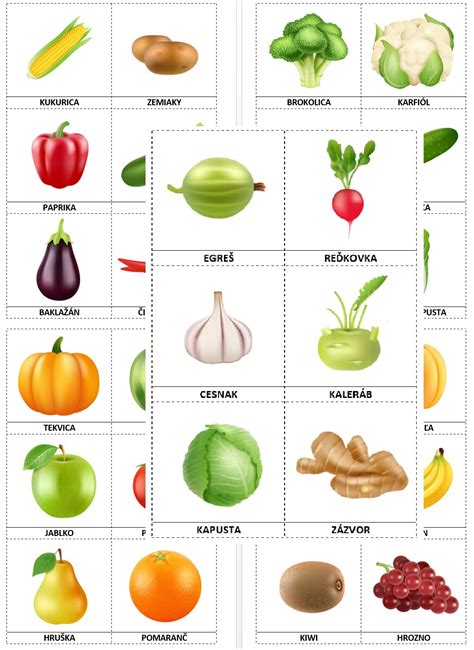 Obrázok rôzneho ovocia a zeleniny pre deti
