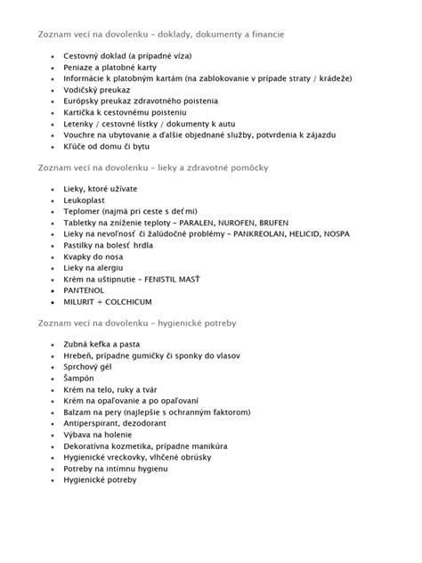 Zoznam potrebných vecí do kúpeľov