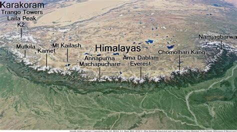 Mapa Himalájí s vyznačenou Mount Everestom