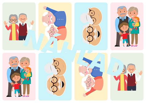 Ilustrácia starých rodičov, ktorí sa hrajú s vnúčatami