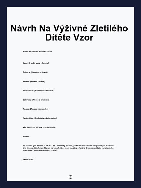 Šablóna návrhu na určenie výživného