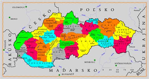 Mapa Slovenska s označením regiónov