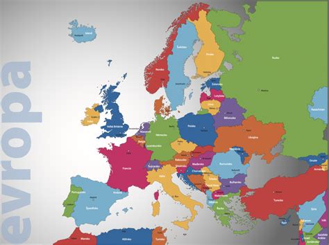 Mapa Európy s vyznačením krajín Vyšehradskej štvorky