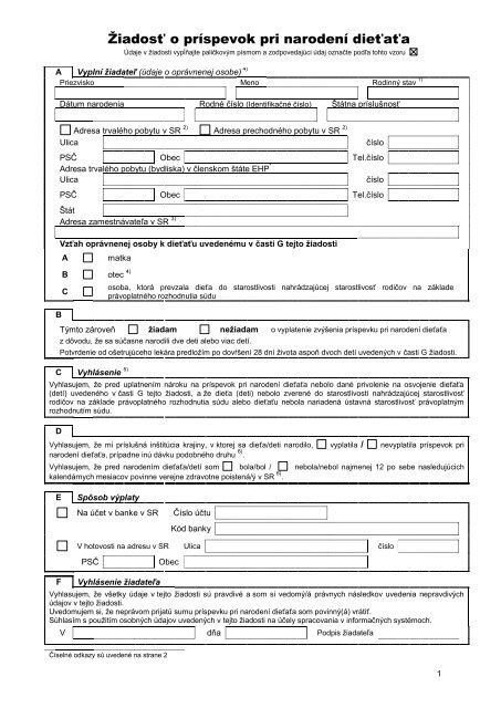 Dokumenty potrebné k žiadosti o príspevok pri narodení dieťaťa