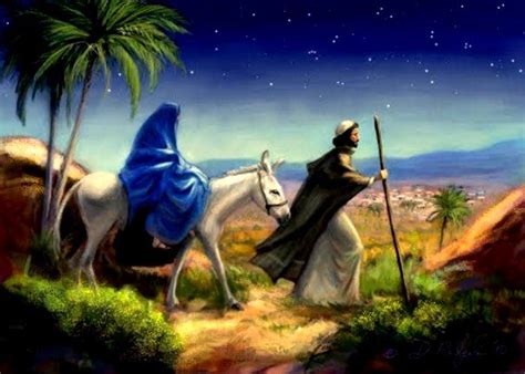 Ilustrácia Svätej rodiny na ceste do Betlehema