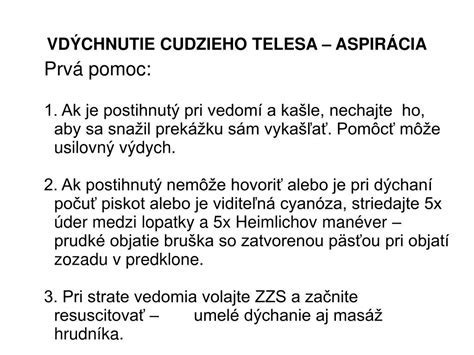 Schéma prvých pomoci pri vdýchnutí cudzieho telesa