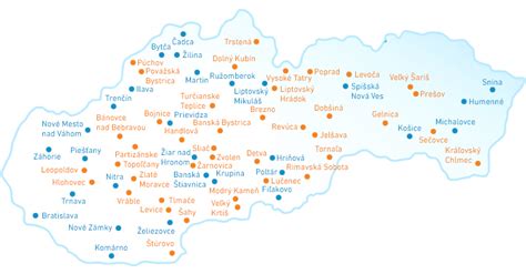 Mapa Slovenska s vyznačenými mestami s jasličkami