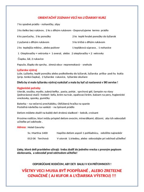 Zoznam vecí na balenie