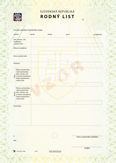 Ukážka rodného listu dieťaťa