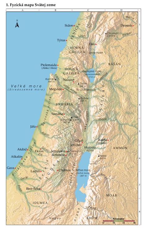 Mapa Svätej zeme s vyznačenými možnými miestami narodenia Panny Márie