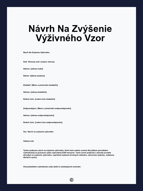 Vzor formulára návrhu na určenie výživného