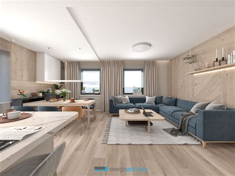 interiér moderného domu s kuchyňou a obývacou izbou