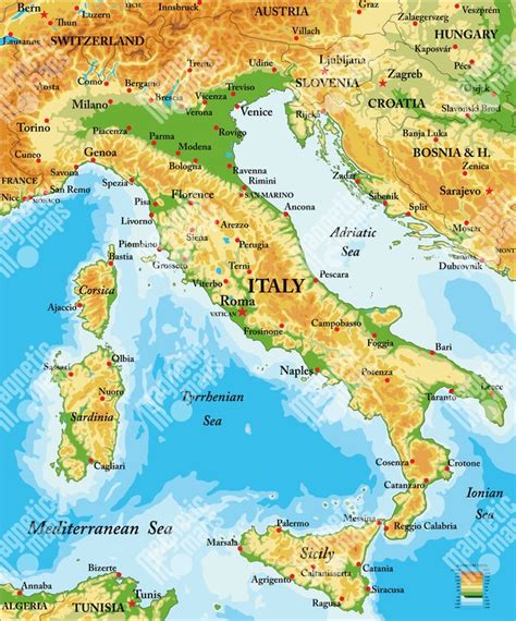 Mapa Talianska s vyznačeným Bergamom