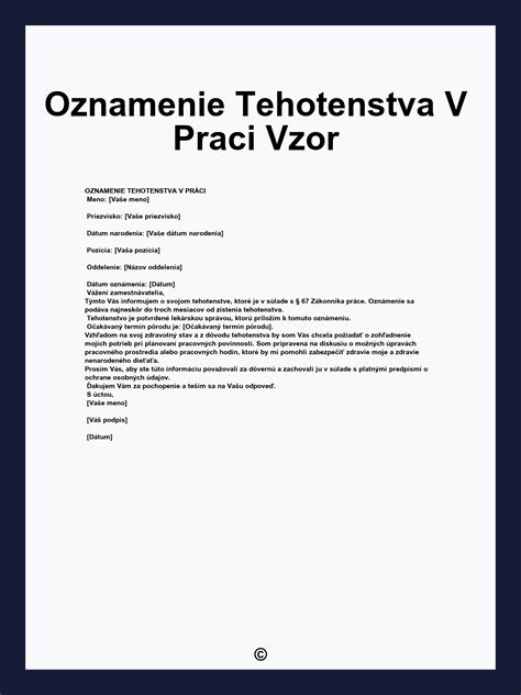 Vzor písomného oznámenia o tehotenstve