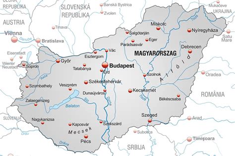 Mapa Maďarska s vyznačenými regiónmi