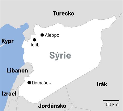 Mapa Sýrie s vyznačenými oblasťami bojov