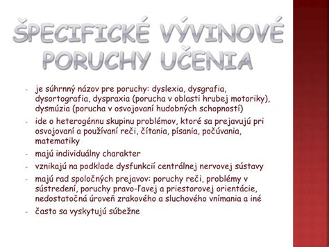 infografika vysvetľujúca jednotlivé špecifické vývinové poruchy učenia