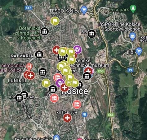 mapa Košíc s vyznačenými jaslami