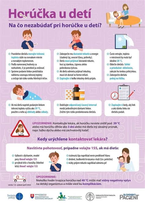 Infografika s odporúčaným postupom pri rôznych stupňoch horúčky u detí.