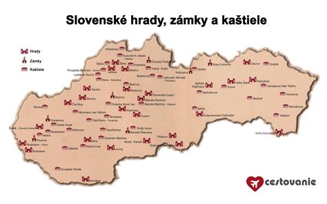 Mapa Slovenska s hradmi a zámkami