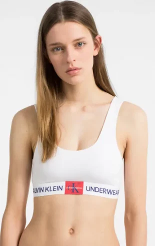 Biela bavlnená športová podprsenka bez vypchávok Calvin Klein